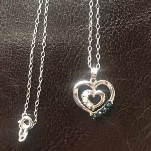 Silver blue & white stone pendant necklace